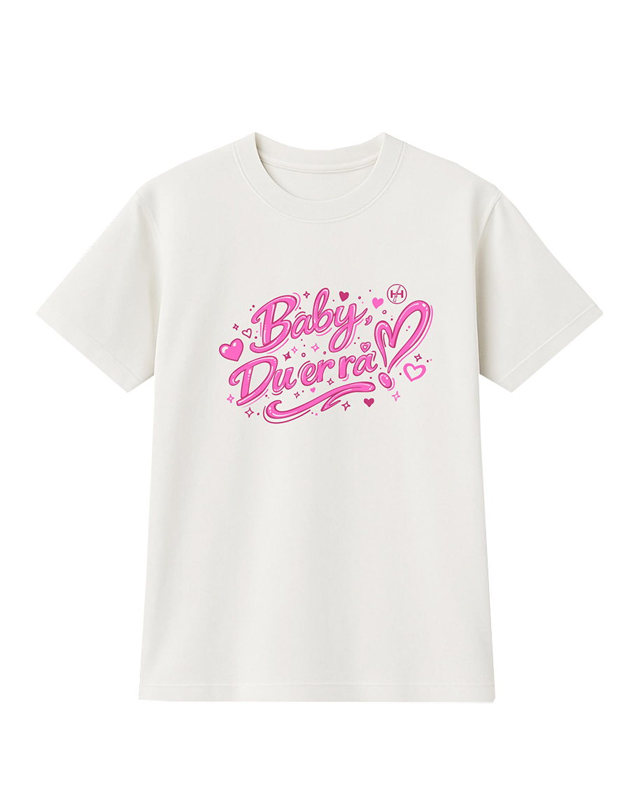 HVIT "BABY, DU ER RÅ!" T-SKJORTE (ROSA TRYKK)