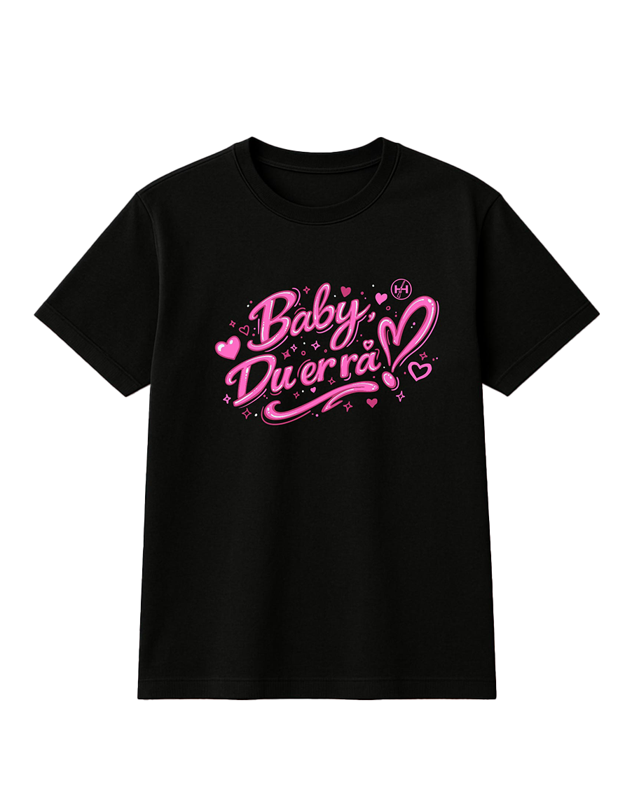 SORT "BABY, DU ER RÅ!" T-SKJORTE (ROSA TRYKK)